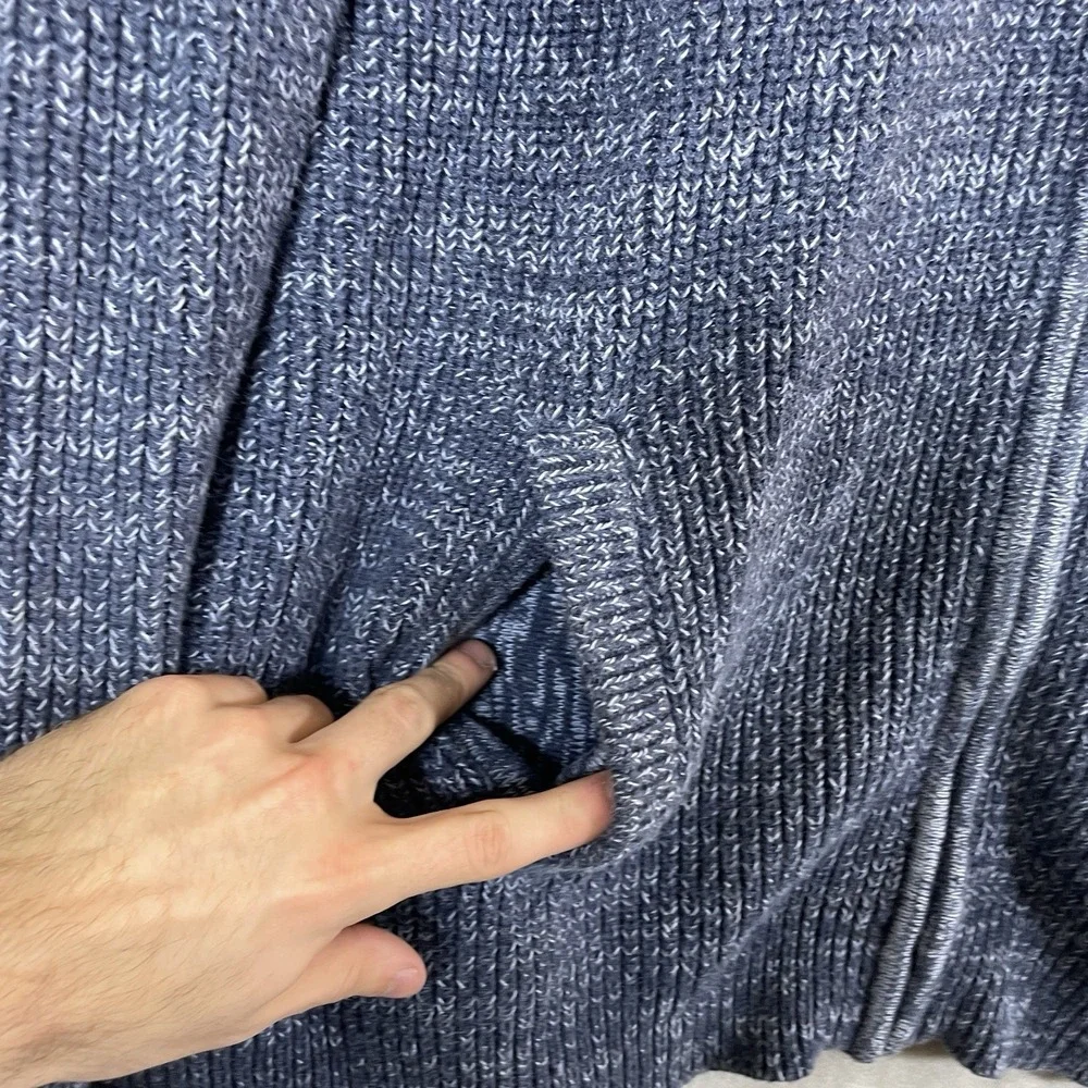 LL Bean Mens XXL Blue Cotton Shaker Stitch Full Zip Mock Neck Cardigan 298244